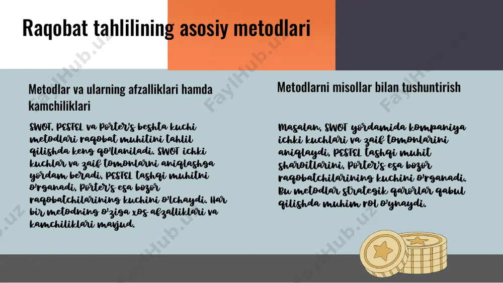2021. 4. yusufov, m. raqobat ustunligini yaratish va saqlash. toshkent: ilmiy nashrlar, 2018. 5. fayzullayev, n. strategik marketing bo'yicha maqolalar to'plami. o‘zbekiston respublikasi oliy va o‘rta maxsus ta'lim muassasalari nashri, 2022. e'tiboringiz uchun rahmat! designed by slides carnival image1.jpeg image2.png image3.png image4.png image5.png image6.png image7.png image9.png image13.jpg