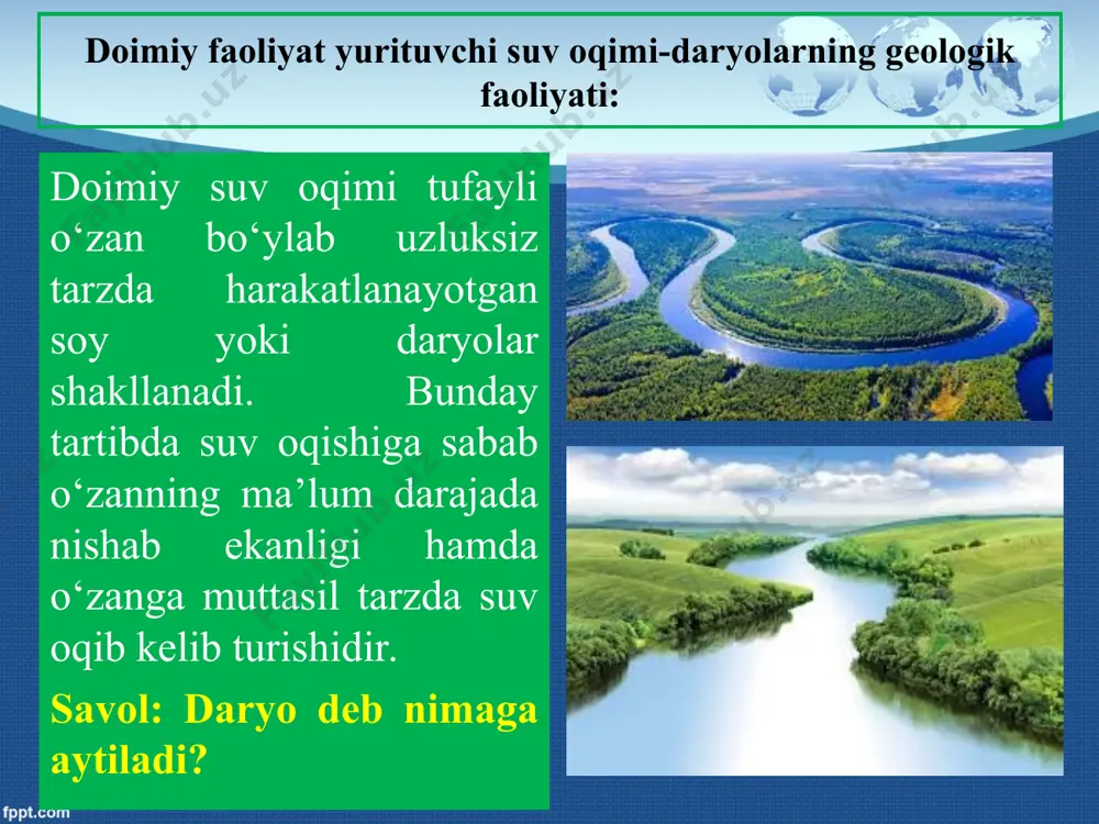 ishlatilishi ma’lum. sel: selning geografik tarqalishi asosan quruq iqlimli, yog‘in qisqa muddat ichida ko‘p yog‘adigan hududlar bo‘ylab ko‘p kuzatiladi. o‘rta osiyoning tog‘li, tog‘ oldi hududlari bo‘lgan, zarafshon, farg‘ona, qashqadaryo, suxondaryo vodiylarida, kopetdog‘da, tyan-shanning g‘arbiy va shimoliy tizmalarida, kavkazda, g‘arbiy yevropa, aqsh, janubiy amerikaning tog‘li hududlarida hamda yaponiya, xitoy, mo‘g‘ulistonning ayrim hududlarida ham sel koʽp kuzatiladi sel: sel oqimining shakllanishi hamda tarkibiga ko‘ra uch guruhga bo‘lib o‘rganiladi (e.duysenov, 1966). gryazeviy sel “loyqa” deb ataladi. ikkinchi guruhga mansub sel oqimi ko‘proq “gryazekamenniy” – “loyqa-toshli” deb yuritiladi. uchinchi turkumga mansub “vodakamenniy” - “suv toshli” birinchi guruhga (gryazeviy) mansub sel loyqa deb atalib - oqimi quyidagi xususiyatga ega bo‘ladi: selning tarkibi asosan yuqori qismi quyuq loyqadan iborat bo‘lsada, harakatlanayotgan suyuqlikning old qismi devor kabi ko‘tarilgan holda, ba’zan hatto yuqori qismi old tomon egilgan tarzda kuzatiladi. bu turkumdagi sel tarkibida ildizi bilan qo‘porilgan katta-kichik daraxtlar tanasi, shoh-shabbasi ko‘p uchraydi va shu boisdan tevarakka katta xavf …