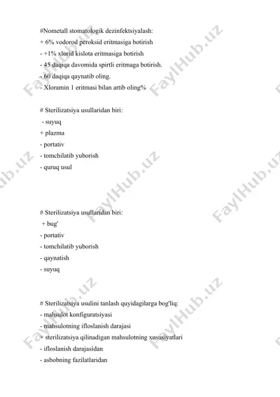 nometall stomatologik dezinfektsiyalash — DOCX