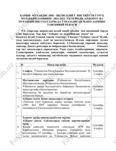 "ахборот ва мураббийлик соатлари" — DOCX