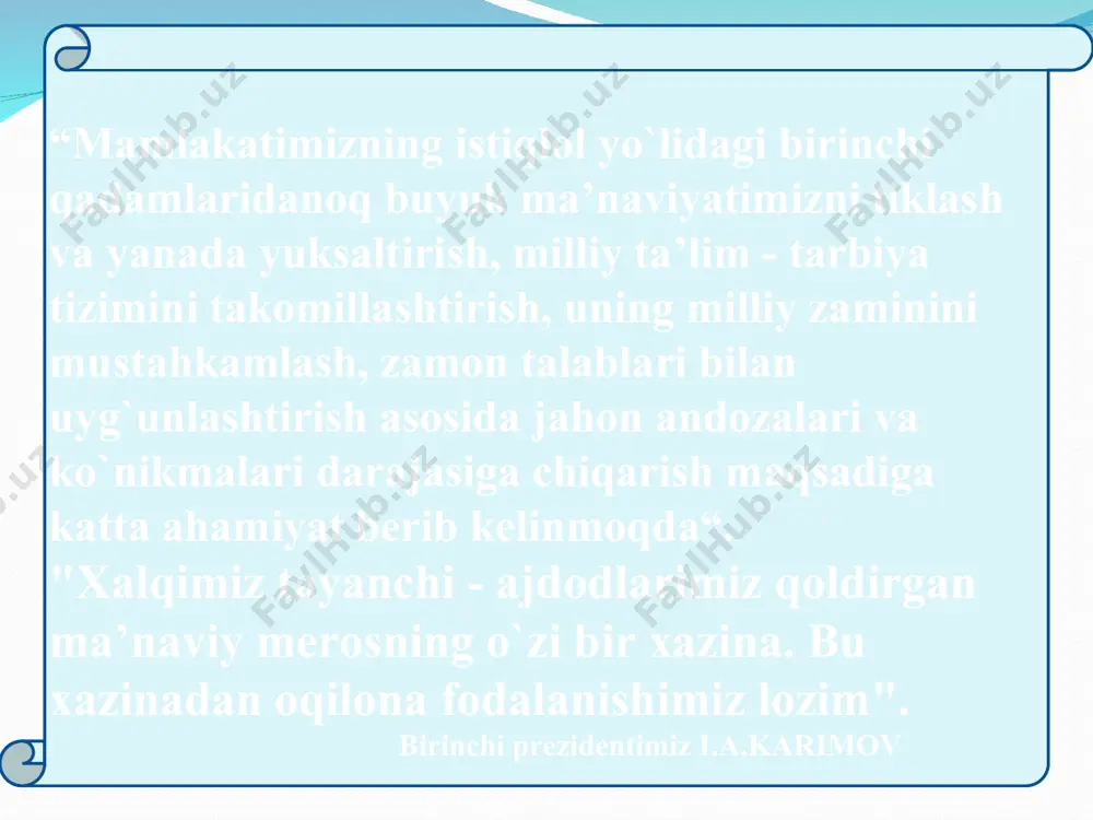 shda tarbiya qilish zarurati tug`ilishi bilan yoshlarni tarbiyalash tajribali kishilarga topshiriladigan bo`ldi. jamiyat taraqqiyoti bilan birga bolalarga dalalarni o`lchash, suv toshqinlarini oldini olish, odamlarni davolashga oid bilimlar avj oldi. natijada maktablarga va yozuvga ehtiyoj sezila boshladi. dastlab suratli piktografik xat paydo bo`lgan bo`lsa, keyinchalik qo`shni mamalakatlardan kirib kelgan harf bilan yozish usuli paydo bo`ladi va tez tarqala boshlaydi. er.av. birinchi ming yillik o`rtalarida oromiy yozuvi, aleksandr makedonskiy istilosidan keyin esa yunon yozuvi shu bilan birga forsiy mixxat ham ma’lum vaqtlargacha qo`llanib kelingan. inson ibtidoiy jamoa bo`lib yashash tarzini asta - sekin rivojlantirib borib, jahon madaniyatida katta kashfiyotlar yaratdi. xitoyda qog`ozning ixtiro etilishi, hindistonda hisoblash o`nlik tizimining paydo bo`lishi, mesopotamiyada yer kurrasini graduslarga, sutkani soat, daqiqa va soniyalarga bo`lishning joriy etilishi, markaziy osiyoda o`rta dengiz bilan hindistonni bog`lovichi karvon yo`lining vujudga kelishi, keyin markaziy osiy orqali xitoydan o`rta dengizga "buyuk ipak yo`li"ning ochilishi kabi muhim voqealar madaniyatning taraqqiy etishi va yozuvning …