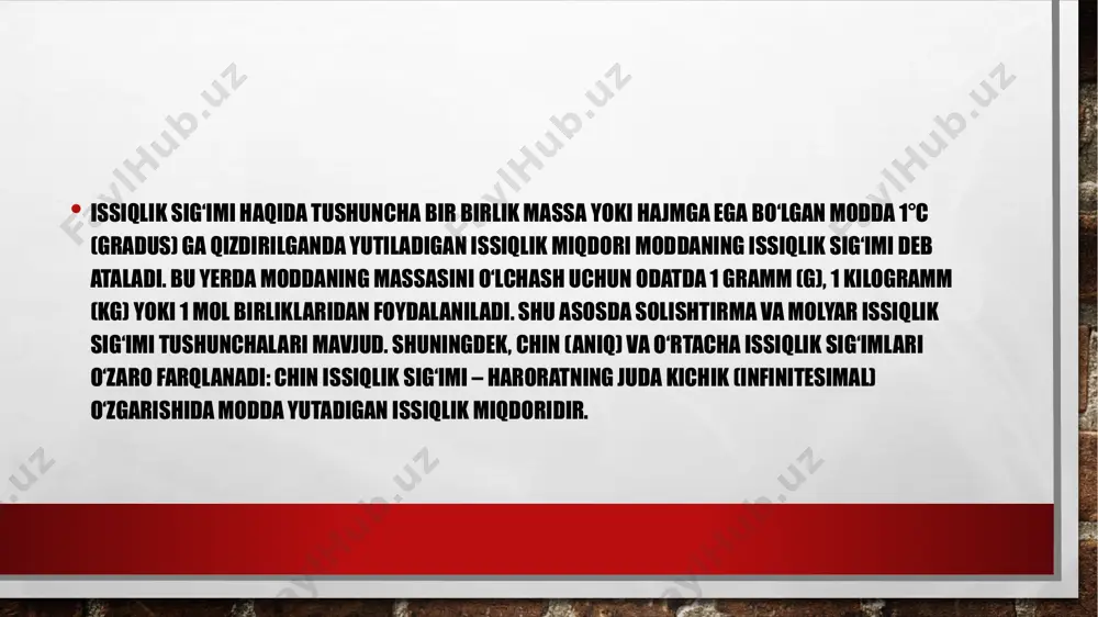 shlar orqali aniklangan. • kulonometriyaning har ikkala ko'rinishi ham bevosita va bilvosita usullarga bo'linadi. potensiostatik kulonometriya o'z navbatida bevosita potensiostatik kulonometriya, elektr gravimetriya, ichki elektroliz va potensiostatik kulonom etrik titrlash usullariga bo'linadi. bevosita potensiostatik kulonometriyada-ishchi elektrodiga potensial maxsus potensiostat yoki boshqa kuchlanish m anbaidan tegishli nazorat qilinadigan aniqlikda beriladi. • kristallogidratlarning hosil bo‘lish issiqligini o‘lchash: suvsiz tuzning va kristallogidratning integral erish issiqliklari o‘lchanadi va gess qonuni bo‘yicha (3) tenglamadan kristallogidratning hosil bo‘lish issiqligi hisoblanadi. suvsiz tuz va kristallogidratlar hosil bo‘layotgan eritmalarning konsentratsiyalari bir xil bo‘lishini ta’minlaydigan miqdorlarda olinadi. suvsiz tuz solingan ampulaning og‘zini tiqin bilan berkitib qo‘yish kerak (havoning namini o‘ziga yutmasligi uchun). • kulonometr asbobini ishlash prinsipini tushuntirish • kulonometrik (lot. calor — issiqlik va ... metriya) — turli fizik, kimyoviy va biologik jarayonlarda sodir boʻladigan issiklik effektlari (issiqlik miqdorlari)ni oʻlchash usullari majmui. xususan, k. usullari bilan jismlarning issiqlik sigʻimi, fazaviy oʻtishlar issiqligi (erish, qaynash va b.), kimyoviy reaksiyalarda …