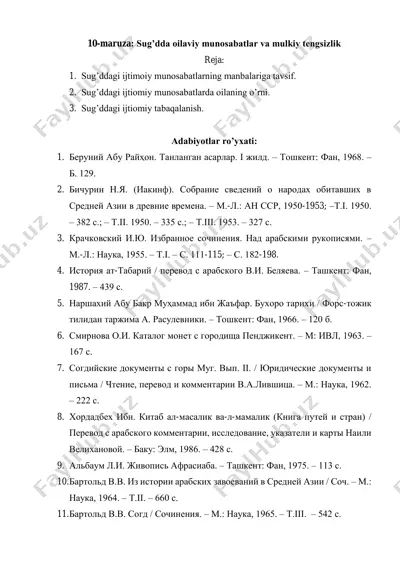 10-maruza: sug’dda oilaviy munosabatlar va mulkiy tengsizlik — PDF