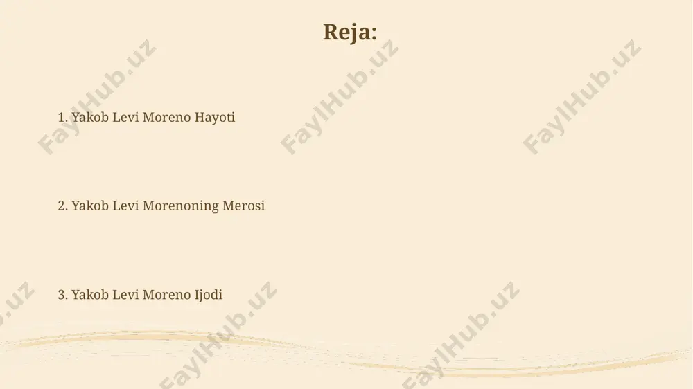 riya imperiyasi davrida, moreno drama terapiyasi usullarini dastlabki shakllantirishda, 5 dan ortiq turli xil ijtimoiy guruhlar bilan amaliy ishlar olib bordi. e'tiboringiz uchun rahmat @taqdimot_robot image2.jpg image3.jpg image4.jpg image5.jpg image6.jpg