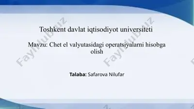 chetel valyutasidagi operatsiyalarni hisobga olish — PPTX