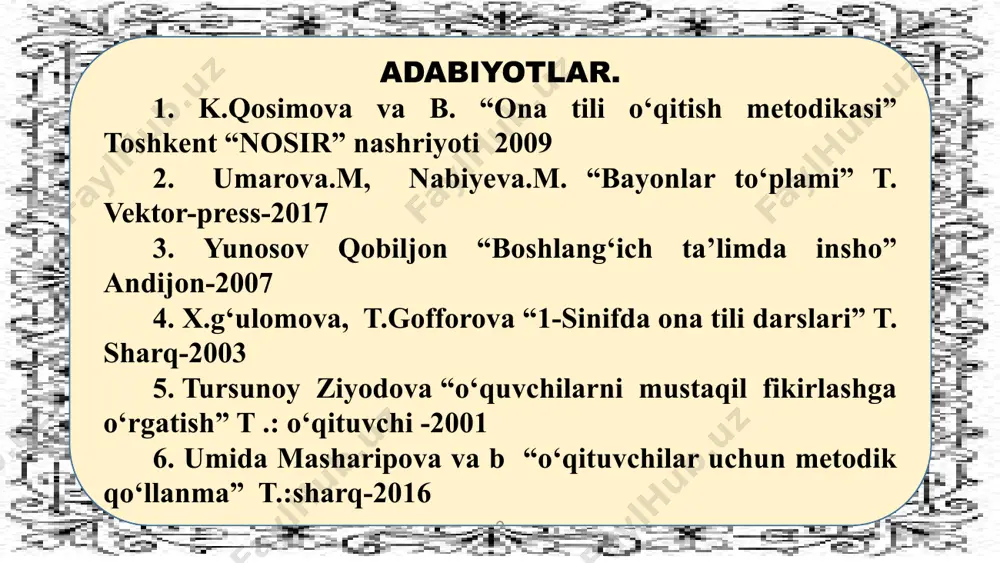 bilan bog‘langan ma'noda ishlatilishi berilgan. maktabda lug‘at ustida ishlash metodikasi to‘rt asosiy yo‘nalishni ko‘zda tutadi: 1. o‘quvchilar lug‘atini boyitish, ya’ni yangi so‘zlarni, shuningdek, bolalar lug‘atida bo‘lgan ayrim so‘zlarning yangi ma’nolarini o‘zlashtirish. ona tilining lug‘at boyligini bilib olish uchun o‘quvchi o‘z lug‘atiga har kuni 8 - 10 ta yangi so‘zni, shu jumladan, ona tili darslarida 4 - 6 so‘zni qo‘shishi, ya’ni shu so‘zlar ma’nosini o‘zlashtirishi lozim. bu o‘z ichiga quyidagilarni oladi: o‘quvchi puxta o‘zlashtirmagan so‘zlarning ma’nosini to‘liq o‘zlashtirish, ya’ni shu so‘zlarni matnga kiritish, ma’nosi yaqin so‘zlarga qiyoslash, antonim tanlash yo‘llari bilan ularning ma’nosiga aniqlik kiritish; so‘zning kinoyali ma’nosini, ko‘p ma’noli so‘zlarni o‘zlashtirish; so‘zlarning sinonimlarini, sinonim so‘zlarning ma’no qirralarini o‘zlashtirish; ayrim frazeologik birliklarning ma’nosini, o‘zlashtirish. 2. o‘quvchilar lug‘atiga aniqlik kiritish. o‘quvchilar ma’nosini tushunadigan, ammo o‘z nutq faoliyatida ishlatmaydigan nofaol lug‘atidagi so‘zlarni faol lug‘atiga o‘tkazish. buning uchun shu so‘zlar ishtirokida so‘z birikmasi va gaplar tuziladi, ular o‘qiganlarni qayta hikoyalash, suhbat, bayon va inshoda …