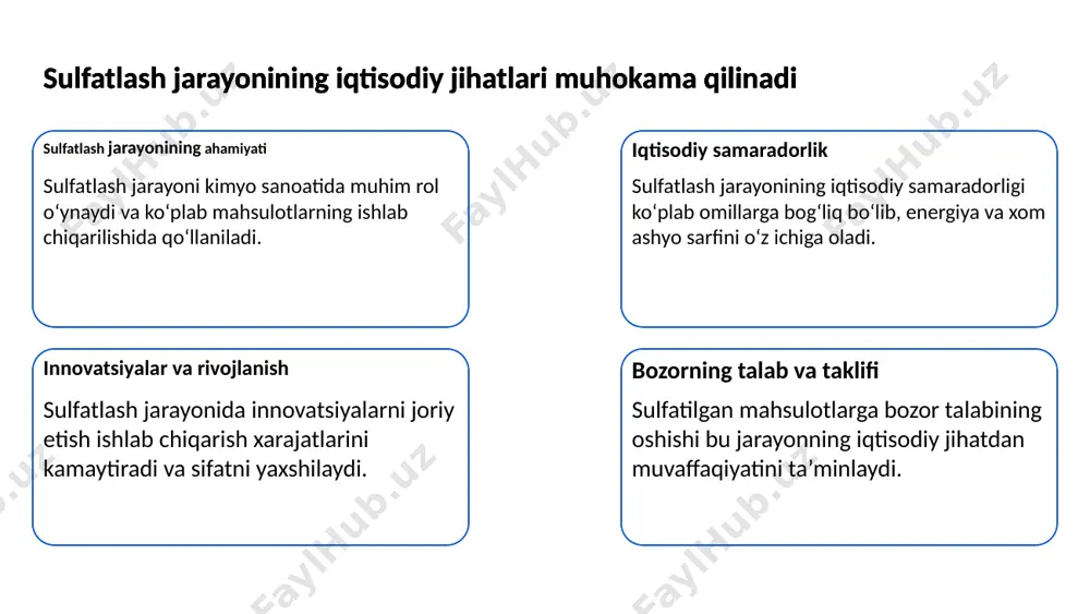 katalizatorlar mavjud, masalan, organik va anorganik katalizatorlar, ularning har biri o'ziga xos xususiyatlarga ega. olefinlarni sulfatlashda katalizatorlarning roli tushuntiriladi 9 olefinlarni sulfatlash jarayonidagi xavfsizlik choralariga e'tibor qaratiladi xavfsizlik kiyimlari olefinlarni sulfatlash jarayonida ishchilarning xavfsizligini ta'minlash uchun maxsus kiyimlar, qo'lqoplar va ko'zoynaklardan foydalanish talab etiladi olefinlarni sulfatlash jarayonidagi xavfsizlik choralariga e'tibor qaratiladi himoya vositalari jarayondan chiqadigan zararli moddalarni kamaytirish maqsadida barcha ish joylarida ventilyatsiya tizimlari va uvolatish vositalaridan samarali foydalanish zarur olefinlarni sulfatlash jarayonidagi xavfsizlik choralariga e'tibor qaratiladi o'g'irlash va saqlash kimyoviy moddalarning saqlanishi joylari mustahkamlanishi va zarur xavfsizlik belgilar bilan ta'minlanishi lozim olefinlarni sulfatlash jarayonidagi xavfsizlik choralariga e'tibor qaratiladi 10 sulfatlash jarayonining ekologik ta'siri ko'rib chiqiladi sulfatlash jarayoni sulfatlash jarayoni kimyoviy reaksiyalar orqali mavjud moddalarni sulfat guruhiga aylantiradi. bu jarayon ko'plab sanoat mahsulotlarini olishda qo'llaniladi. sulfatlash jarayonining ekologik ta'siri ko'rib chiqiladi atrof-muhitga ta'siri sulfatlash jarayoni davomida tabiiy resurslar, masalan, suv va havo ifloslanishi mumkin. bunda kislota va boshqa kimyoviy moddalar …