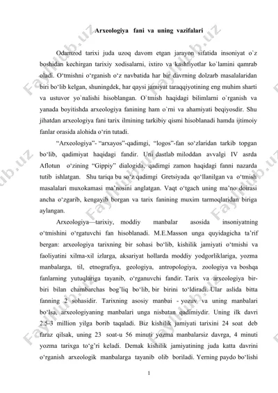 arxeologiya fani va uning vazifalari — DOC