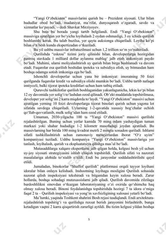 trator ofisi xizmatlari bilan talabalar to‘liq qamrab olinadi. dual ta’limga yana 50 ming talaba jalb qilinadi. oliy ta’limda ilmiy salohiyatni 55 foizga chiqarish, xorijda 5 ming nafar pedagog malakasini oshirish rejalashtirilgan. ilg‘or muhandislik maktablarini 25 taga yetkazib, sanoat korxonalari bilan loyihalar qiymatini 10 barobar oshirish maqsad qilingan. taqdimotda mutasaddilar shu borada amalga oshiriladigan ishlar haqida axborot berdi. ma’lumki, oliy ta’limga qabul jarayonida “avval test, keyin tanlov” tamoyiliga o‘tildi. davlat granti talabalarning iqtidoriga qarab ajratiladigan bo‘ldi. moliyaviy mustaqillik berilgan 40 ta oliygohda registrator ofisi tashkil qilindi. natijada dekanat va bo‘limlarda shtatlar 20 foizga qisqarib, 30 ta xizmat turi raqamlashdi. ushbu tajribadan kelib chiqib, shunday ofislarni boshqa oliy o‘quv yurtlarida ham ochish, ta’lim va ilm-fan xizmatlarini qamrab olgan yagona raqamli tizim joriy etish bo‘yicha ko‘rsatmalar berildi. amaliyot bilan uyg‘unlikni kuchaytirish maqsadida dual ta’lim yo‘lga qo‘yilmoqda. hozirda 15 ming talaba 957 ta korxonaga biriktirilgan. lekin korxonalarda bunga qiziqish kam. shu bois dual ta’limda …
