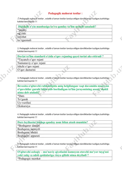 pedagogik mahorat testlar javobli — DOC