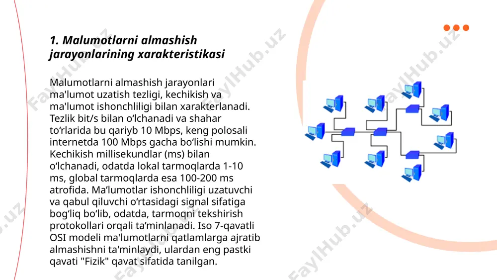 armoq xavfsizligi uchun zamonaviy echimlar, jumladan, shifrlash va firewall texnologiyalari muhim hisoblanadi. ... t.me/slaydai_bot tarmoq texnologiyasi zamonaviy axborot tizimlarining asosiy qismi bo'lib, u ma'lumotlarni almashish va uzluksiz aloqa o'rnatishga yordam beradi. kompyuter tarmoqlari lokal (lan), keng (wan), va global (internet) bo'lishi mumkin. ethernet, wi-fi kabi texnologiyalar lan uchun ishlatiladi, optik tolalar va sun'iy yo'ldoshlar esa wan va global darajada qo'llaniladi. internet protokoli (ip) yordamida ma'lumotlar paketlarga bo'linib uzatiladi. 6g tarmog'i, 2030-yilga kelib joriy etilishi kutilmoqda, va u 1000 gbps gacha tezlikni qo'llab-quvvatlashi mumkin. 2025-yilgacha iot (internet of things) qurilmalari soni 75 milliardga yetishi kutilmoqda. ... t.me/slaydai_bot "ko'prik va shlyuzlar" mavzusi daryolar, kanallar va dengizlarni bog‘laydigan muhim transport infratuzilmasini o‘z ichiga oladi. o‘zbekiston hududida amudaryo va sirdaryo bo‘ylarida ko‘plab ko‘priklar joylashgan. ular avtomobil va temir yo‘l transporti uchun xizmat qiladi. shlyuzlar esa suv sathini boshqarish va suv transportini osonlashtirish uchun mo‘ljallangan. farg‘ona kanali yaqinida shlyuzlar mavjud bo‘lib, ular suv oqimini tartibga …