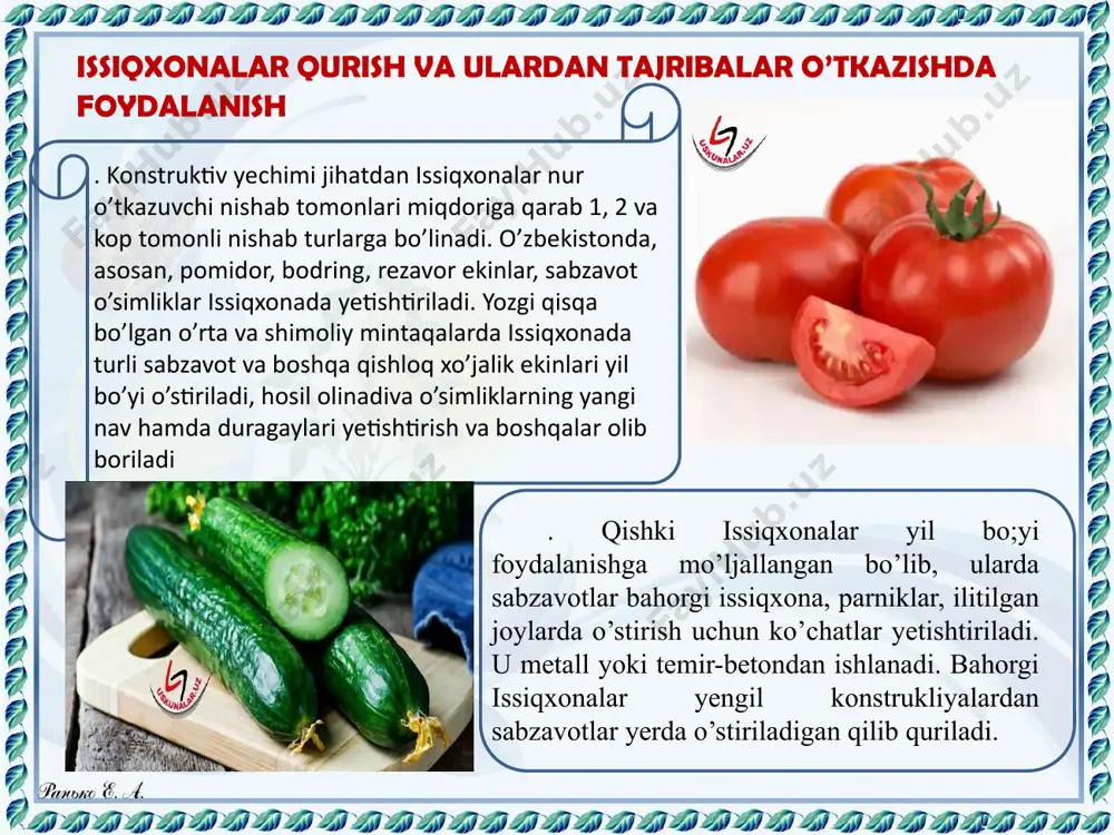 issiqxonalar qurish va ulardan tajribalar o’tkazish - Page 5