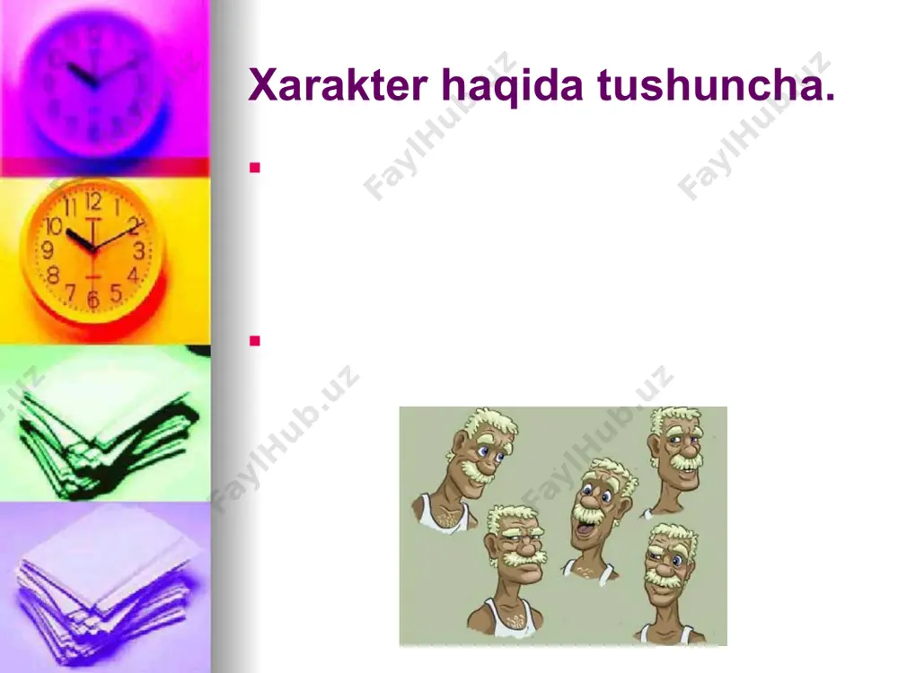 yin bo`ladi. odam xarakterining strukturasi agar nihoyatda zid qarama - qarshi nazarda tutilsa, unda ayrim odamlarda bu sistema o`ziga ishonish, o`zidan mag`rurlanish, o`zbilarmonlik, maxtanchoqlik, urishqoqlik, o`ch olishlik, kekayishi, pismiqlik, jamoatchilik tomonidan ma’qullangan narsalarni sezmaslik, ko`pchilik tomonidan qabul qilgan xatti – harakat qoidalarni pisand qilmasliklarning qo`shilishida nomayon bo`ladi. boshqa bir odamlarda bu sistemaga qarama - qarshi xususiyatlari bilan qo`shilgan holda namoyon bo`ladi. xarakter strukturasini xarakter strukturasini xar tomonlama o`rganish, xulq atvorni hayotning turli vaziyatlarga tahlil qilish, yashash sharoiti va tarbiyani qanday yo`lga qo`yilganligini o`rganish asosida to`liq o`rganish mumkin. xarakter strukturasida birinchi navbatda uning ikki tomoni: mazmuni va shakli farqlanadi. xarakter mazmuni shaxsning hayotidagi yo`nalishini, ya’ni moddiy va ma’naviy extiyojlarini, qiziqishlarini, ideallarini tashkil qiladi. odam xarakterning strukturasi turli xususiyatlar va psixik protseslarning sintezidan iborat. bular: ishonch. ehtiyoj va qiziqishlar intellekt tushunish, tushuncha, mulohaza. iroda hissiyot temperament shaxsning turli munosabatlari bilan belgilanadigan xarakter xususiyatlarining to`rta sistemasi farqlanadi. 1. kollektivga va ayrim odamlarga bo`lgan …