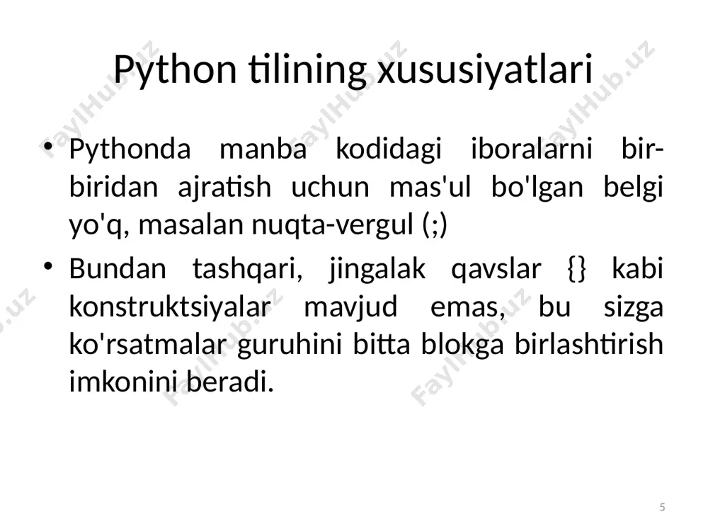 python tilining xususiyatlari - Page 5