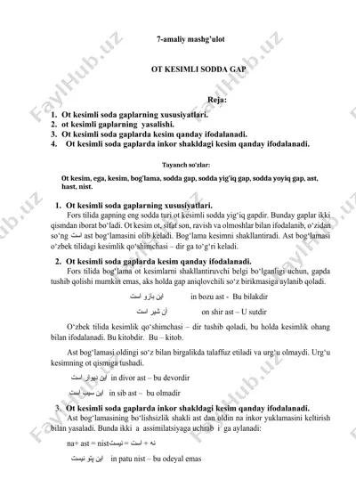 ot kesimli soda gaplarning xususiyatlari — DOCX