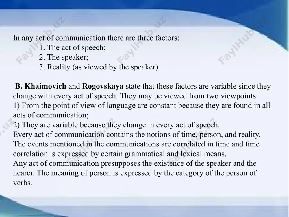 2 member sentences. the complete has both the subject and the predicate. means english russian uzbek 1. grammatical morpheme do+not i don’t go не я не пойду -ма мен бормайман 2. lexical units neither…nor it is neither good nor bad не…не это и не хорошо и не плохо эмас, на …на бу на яхши ва на ёмон 3. negative pronouns and adverbs nobody, nowhere, never, none none of them is here никто, нигде, никогда, ни один ни один из них не здесь ҳеч ким, ҳеч қаер, ҳеч қачон, ҳеч бири уларнинг ҳеч бири бу ерда эмас 4. phraseological units when ethiopian changes his skin жди у моря погоды қизил қор ёққанда 5. rhetoric questions whoever can win us?! да кто может нас победить?! ким ҳам бизни енга оларди?! classification of a simple sentence in all three languages according to the grammatical meaning can be seen as follows: simple sentence two …
