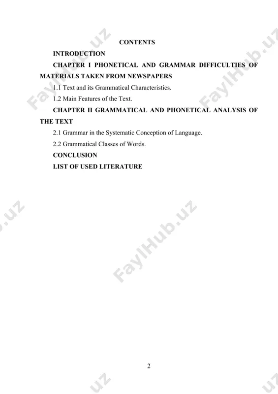 h objectives: · examine the theoretical aspects of the grammar of the text; · analyze the text from the point of view the grammar of the text. significance of the study: significance is the point of every work. i believe that by reading this paper, the learners will understand the main features of the text and its peculiarities. the main research method: a theoretical analysis of the scientific and methodological literature. explore the application of scientific principles in practice. chapter i phonetical and grammar difficulties of materials taken from newspapers 1.1 text and its grammatical characteristics. the text is a unit of language in use. it applies to any passage, spoken or written, of whatever length, that does form a unified whole - a semantic unit. the text is the object of studies of the branch of linguistics called text linguistics. text linguistics is a relatively new branch of language …