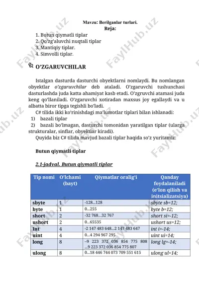 butun qiymatli tiplar — DOCX