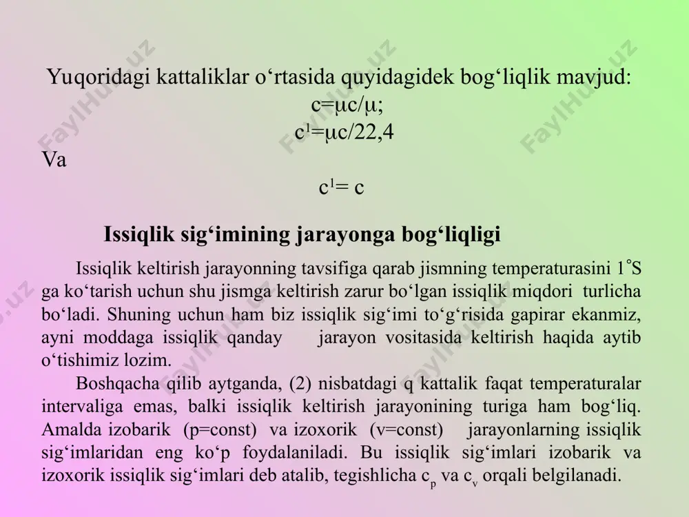 issiqlik sig‘imi. haqiqiy va o‘rtacha issiqlik sig‘imlari - Page 5