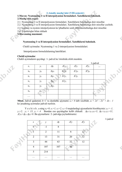 nyutonning i va ii interpolyasion formulalari — DOCX