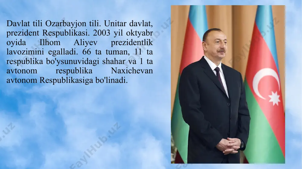 kusar tumanidagi shahdag tog'ining etagida xalqaro toifadagi zamonaviy chang'i kurorti foydalanishga topshirildi. 1.yoshlarni maʼnaviy-axloqiy tarbiyalash va ularning madaniy hayotdagi oʻrni; 2.iqtidorli yoshlarga davlat gʻamxoʻrligi; 3.yoshlar salomatligini muhofaza qilish va ularning jismoniy rivojlantirish; 4.yoshlarning ish bilan taʼminlash; 5.yosh oilalarni davlat tomonidan qoʻllab-quvvatlash; 6.yoshlar tashkilotlarini davlat tomonidan qoʻllab-quvvatlash. ozarbayjon yoshlari birinchi forumi 1996-yil 2-fevralda ozarbayjon respublikasi yoshlar, sport va turizm vazirligi tashabbusi va ozarbayjon respublikasi prezidentining farmoni bilan oʻtkazilgan. forumda respublikaning barcha viloyatlaridan 2000 ga yaqin delegatlar ishtirok etdi. forumda davlat organlari, yoshlar tashkilotlari va har bir yoshning vazifalari belgilab olindi milliy yoshlar kuni 2-fevral ozarbayjonda yoshlar kuni sifatida nishonlanadi. 1997-yilda prezident haydar aliyev tomonidan yoshlar kuni deb eʼlon qilingan. ozarbayjonda ilk bor yoshlar kuni nishonlandi. 1996-yildan boshlab mdhning boshqa davlatlari va sharqiy yevropa davlatlarida ham yoshlar kuni nishonlana boshladi. olimpiya o'yinlari ozarbayjon birinchi marta 1996 yilda mustaqil davlat sifatida olimpiya o'yinlarida ishtirok etdi va o'shandan beri sportchilarni barcha olimpiya o'yinlariga yuboradi. …