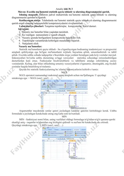 excelda ma’lumotni statistik qayta ishlash va ularning diagrammasini qurish — DOCX