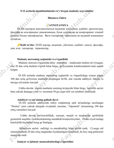 madaniy merosning o'rganilishi va saqlanishi — DOCX
