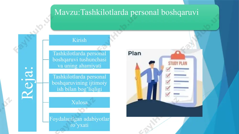 tashkilotning ehtiyojlariga mos kadrlarni topish va ularni to'g'ri pozitsiyalarga joylashtirish. kadrlar malakasini oshirish: xodimlarning bilim va ko'nikmalarini doimiy ravishda yangilab borish, ularning kasbiy rivojlanishini qo'llab-quvvatlash. motivatsiya va rag'batlantirish: xodimlarni samarali ishlashga undash va ularni mehnatlari uchun rag'batlantirish. ish sharoitlarini yaratish: xodimlar uchun qulay ish muhiti yaratish, ularning salomatligini va ishdagi farovonligini ta'minlash. personal boshqaruvi tizimi tashkilotning muvaffaqiyatida katta rol o'ynaydi. to'g'ri boshqarilgan kadrlar tizimi xodimlarning ish faoliyatini yaxshilaydi, ularni samarali ishlashga yordam beradi. bu esa tashkilotning umumiy ish natijalarini yaxshilashga olib keladi. motivatsiya va qoniqish ham muhim ahamiyatga ega. xodimlar o'z ishidan mamnun bo'lib, yuqori samaradorlikni namoyon etishadi, bu esa tashkilotning muvaffaqiyatiga xizmat qiladi. malakali va motivatsiyalangan xodimlar tashkilotning maqsadlariga erishishda yordam beradi va uning rivojlanishini ta'minlaydi. yaxshi boshqaruv tizimi tashkilot ichida ijobiy muhit yaratadi, bu esa xodimlar o'rtasida ishonch va hamkorlikni oshiradi. bundan tashqari, personal boshqaruvi xodimlarning huquqlarini himoya qilish, mehnat qonunlariga rioya qilish va ijtimoiy masalalarni hal qilishda …