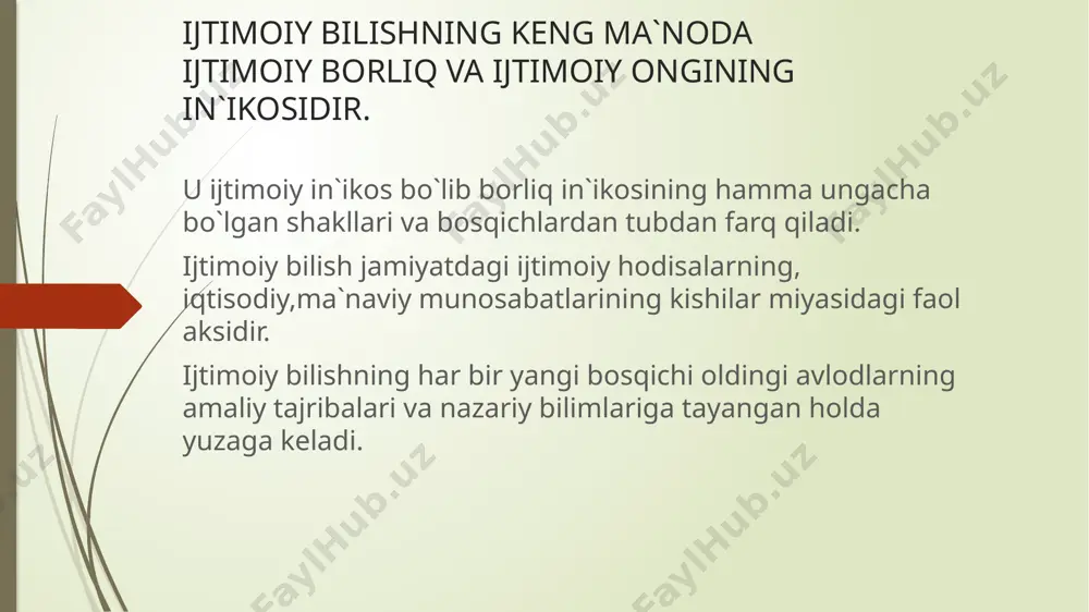 hayotida kundalik hayotning qanday ta'sirlanishini tushunishlariga yordam beradi. ushbu uslublar to'plami, shuningdek, tadqiqot muhitida o'zgarishlarga moslashuvchan va osongina moslashuvchan bo'lishi uchun foydali bo'ladi va ko'p holatlarda minimal xarajatlar bilan olib borilishi mumkin. xulosa sifatli tadqiqot natijalari shundan iboratki, uning ko'lami shunchalik cheklanganki, uning natijalari doimo umumlashtirilishi mumkin emas. tadqiqotchilar, shuningdek, ushbu uslublar bilan o'zlarining ma'lumotlarning ta'sirini sezilarli darajada o'zgartiradigan tarzda ta'sir o'tkazmasliklari va natijalarni talqin qilishda o'zlarining noto'g'ri shaxsiy qarashlarini keltirib chiqarmasliklari uchun ehtiyotkorlik bilan foydalanishlari kerak. yaxshiyamki, sifatli tadqiqotchilar ushbu turdagi tadqiqotlarni tanqid qilishni bartaraf etish yoki kamaytirishga qaratilgan qat'iy ta'lim olishadi. image1.jpg image2.jpeg image3.jpeg image4.png image5.jpeg image6.jpeg /docprops/thumbnail.jpeg