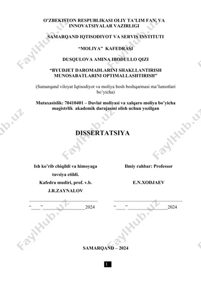 byudjet daromadlarini shakllantirish munosabatlari optimallashtirish — DOC