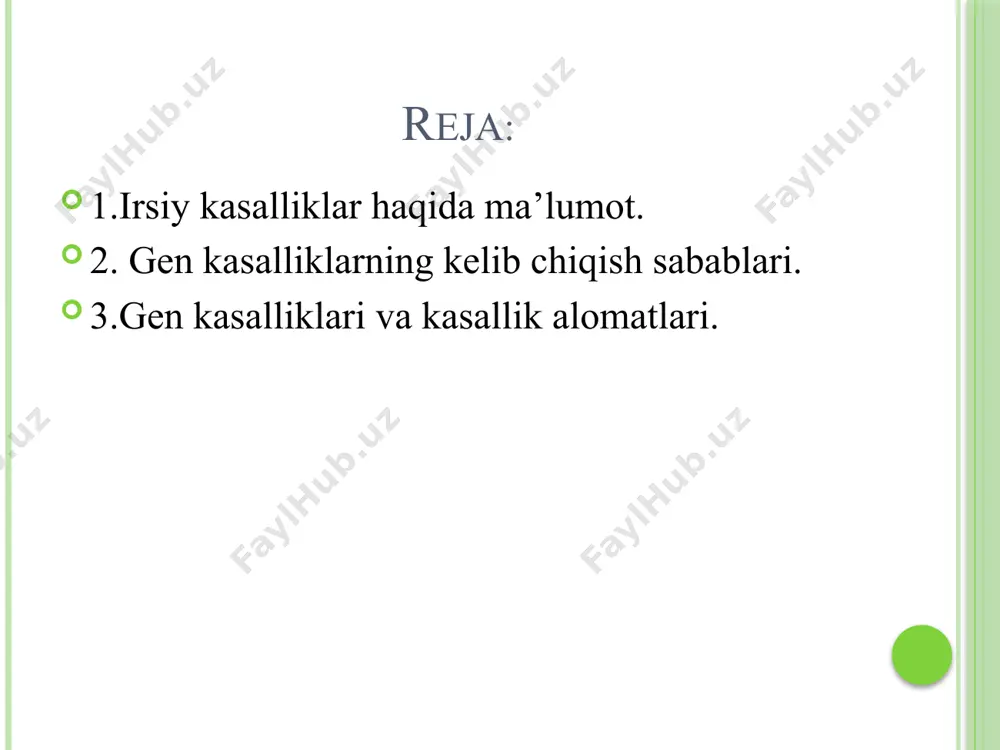 li ham tanada qoladi, u keyingi avlodga o'tishi mumkin (autosomal retsessiv meros). talassemiya (kuli anemiyasi) - retsessiv tarzda meros bo'lib o'tadigan kasallik, bu oddiy gemoglobin tuzilishini tashkil etuvchi polipeptid zanjirlari sintezining pasayishiga asoslangan. talassemiya gemoglobin genlaridagi nuqta mutatsiyalari yoki o'chirilishi (xromosomaning bir qismini yo'qotishi) natijasida yuzaga keladi, bu rnk sintezining buzilishiga olib keladi, bu esa polipeptid zanjirlarining turlaridan birining sintezini pasayishiga yoki to'liq to'xtashiga olib keladi. boshqa turdagi zanjirlarning sintezi davom etmoqda. bu eritrotsitlarning normal ishlashini buzadigan ortiqcha zanjirlardan beqaror polipeptid agregatlari hosil bo'lishiga va ularning yo'q qilinishiga olib keladi. talassemiya, gipoxromik anemiya, eritrotsitlar anizotsitozi (o'lchamining o'zgarishi), yuz bosh suyagi (kvadrat, minora) tuzilishidagi buzilishlar xarakterlidir; burun egar shaklini oladi; tishlash va tishlarning holati buziladi. teri va shilliq pardalarning sarg'ayishi qayd etilgan. dalak va jigar kattalashgan. bemorlar yuqumli kasalliklarga moyil. erta boshlangan anemiya bolaning jismoniy va aqliy rivojlanishining pasayishiga olib keladi. polidaktiliya - tug'ma rivojlanish anomaliyalaridan biri bo'lib, barmoqlar yoki oyoq …