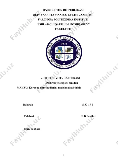 korxona daromadlarini maksimallashtirish — DOCX