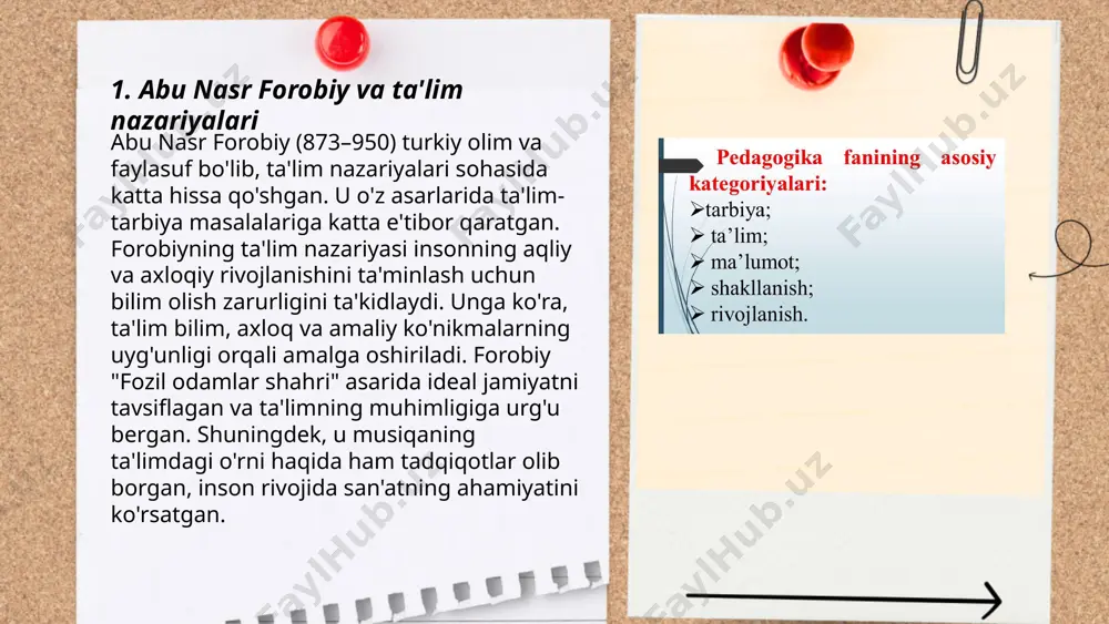 juda katta. u xi asrda yashagan va "devonu lug‘otit turk" asarini yaratgan. bu asar turkiy tillarning birinchi lug‘ati sifatida tanilgan. lug‘atda 6800 dan ortiq so‘z va ularning arab tilidagi tarjimasi keltirilgan. qoshg‘ariy o‘z zamonidagi turkiy xalqlarning madaniyati, geografiyasi va dialektlari haqida ham muhim ma'lumotlar bergan. asar o‘sha davrdagi turkiy tillarning fonetik va grammatik xususiyatlarini o‘rganishga asos bo‘lib xizmat qiladi. bu ilmiy mehnat, lug‘atshunoslik va turkologiyaning rivojlanishida muhim ahamiyat kasb etadi. ... t.me/slaydai_bot 7. qoshg‘ariyning ilmiy izlanishlari mahmud qoshg‘ariy xi asrning mashhur olimi bo‘lib, turkiy tillarning ilk lug‘ati — "devonu lug‘otit turk"ni yaratgan. bu asar turkiy tillarning grammatikasi, fonetikasi va leksikasini o‘rganishda muhim manba hisoblanadi. qoshg‘ariy ushbu asarni 1072-1074-yillarda yozgan. asar uch jilddan iborat bo‘lib, unda qariyb 7500 ta turkiycha so‘z va ularning arabcha tarjimalari keltirilgan. "devonu lug‘otit turk" o‘z davrining eng yirik ilmiy ishlaridan biri bo‘lib, turkiy xalqlarning madaniyati va tilini o‘rganishda katta hissa qo‘shgan. mahmud qoshg‘ariy arab tilida yaxshi …