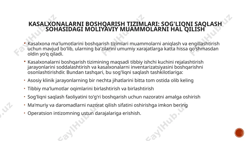 r faoliyati (bemorni tayinlash jadvallari va boshqalar) dispanser boshqaruvi tibbiy inventarizatsiyani boshqarish dorixona,radiologiya va laboratoriya yozuvlari / inventarizatsiyasi da'volar, hisob-kitoblar va to'lov jarayonlari turli tibbiy bo'limlarning ish oqimlari kasalxona inventarizatsiyasi (tibbiy dorilar, shpritslar, asboblar va boshqalar). nima uchun maxsus shifoxona boshqaruv tizimi modullari uchun afzal? modullarni murakkab hms tizimida birlashtirish ba'zi tarkibiy qismlar uchun murakkab reinjiniring harakatlarini va konsolidatsiyalangan gibrid hmsga qo'shilishni talab qilishi mumkin. ushbu turdagi eski dasturiy ta'minotni modernizatsiya qilish loyihasi zerikarli bo'lib, uni yuqori malakali tibbiy dasturiy ta'minot muhandislari amalga oshirishi kerak. potentsial hms komponentlari va modullari jihatidan juda xilma-xillik mavjud bo'lganligi sababli, kasalxonalar va tibbiyot markazlari eski tizimlarni qayta tiklash o'rniga yangi maxsus kasalxonalarni boshqarish tizimining dasturiy ta'minotini ishlab chiqishga sarmoya kiritish tavsiya etiladi. bunday individual yondashuv bilan siz: amaliyotingiz uchun eng aniq, izchil va ishonchli hms echimini yarating hms sizning tibbiy xodimlaringizning talablarini bajarishiga ishonch hosil qiling shunday qilib, it xizmat yuk kamaytirish, modul nomuvofiqlik …