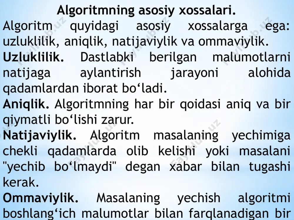 algoritmning xossalari va tasvirlash usullari - Page 5