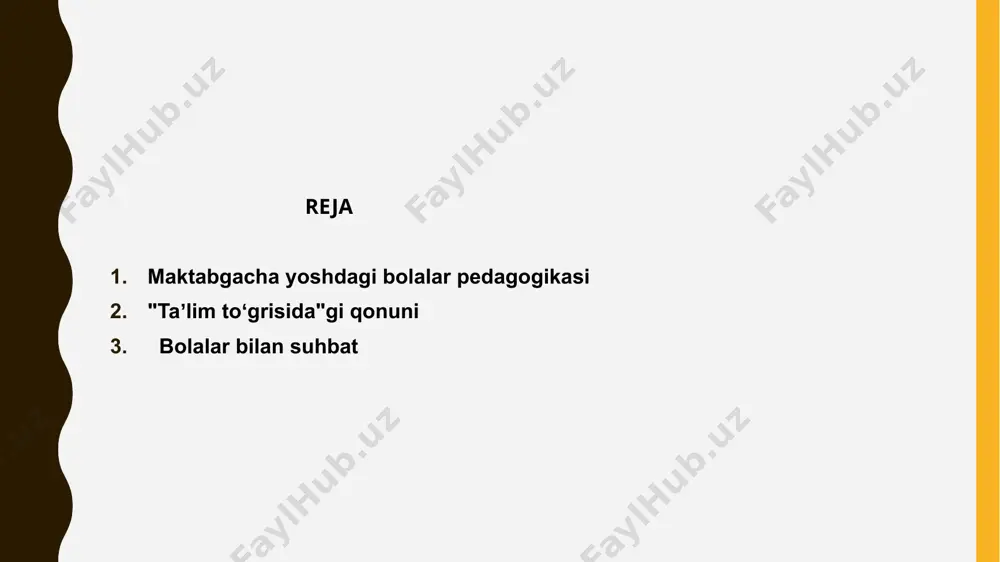 lakatlardagi pedagogik qarashlar, ped., psixologiya, falsafa, etika, estetika, tilshunoslik, tibbi-yot, odam fiziologiyasi va gigiyenasi, antropologiya kabi fanlarning ilmiy asoslari, xulosalari hamda qonuniyatlari tashkil qiladi. maktabgacha yoshdagi bolalar pedagogikasib.p.dan tadqiqotlar kuzatish, pedagogik tajriba, suhbat, hujjatlarni oʻrganish, bolalar faoliyati mahsulini taviil qilish metodlari orqali amalga oshiriladi. bu metodlar asosida tadqiqotlar mazkur soha bilan shugʻullanuvchi tadqiqotchi va tarbiyachilar tomonidan olib boriladi. har bir kuzatish jarayoni batafsil yoziladi va ilmiy jihatdan taxlil qilinadi. pedagogik tajribada birinchi navbatda bola, uning rivojlanishi uchun yaratiladigan pedagogik shart-sharoitlar nazarda tutiladi. pedagogik tajriba ehtiyotkorlik bilan obyektiv ravishla olib borilganlagina amalga oshiriladigan tadqiqot natijalarining obʼyektivligini taʼminlash imkoniyati tugʻiladi. suhbat metodi u yoki bu bolani, yoki bir gurux. bolalarni yaxshiroq oʻrganish imkonini yaratadi, taʼlimtarbiya jarayonida yoʻl qoʻyilgan xatolar aniqlanadi. bolalar bilan suhbat ularning qiziqishlarini, nutqidagi oʻziga xoslikni, atrof muhit hamda kishilarga munosabatini aniqlashga yordam beradi. hujjatlar, yaʼni bogʻcha va aloqida tarbiyachilarning reja va hisobotlarini urganish ham nazariy xulosalar chiqariisha muhim ahamiyatga …