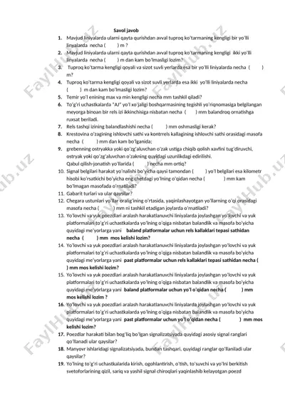 temir yo'l nazorati uchun savol-javoblar — DOCX