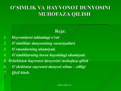 o’simlik va hayvonot dunyosini muhofaza qilish — PPT