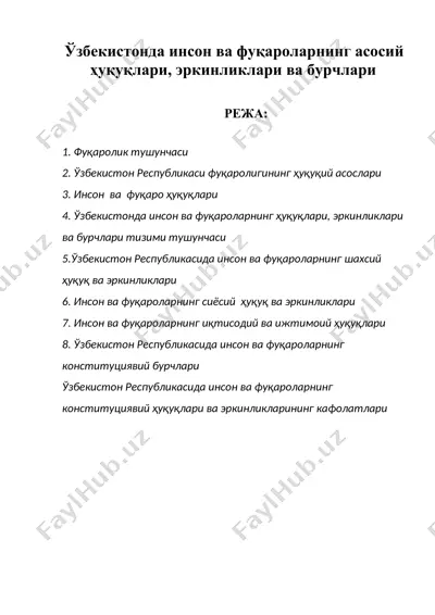 ўзбекистонда инсон ва фуқароларнинг асосий ҳуқуқлари, эркинликлари ва бурчлари — DOC