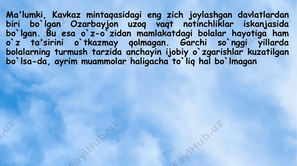 ida ko'plab muxlislar to'planishadi. ozarbayjon demokratik boshqaruv shakliga o'tgan va ayollarga erkaklar kabi imkoniyatlar bergan dunyodagi birinchi musulmon mamlakat bo'ldi. manbalar samadov (www.anarsamadov.net). „political division, population size and structure: population by towns and regions of the republic of azerbaijan“ (en). the state statistical committee of the republic of azerbaijan. qaraldi: 2019-yil 31-may. ↑ „political division, population size, and structure: population at age 14-29 by towns and regions of the republic of azerbaijan at the beginning of 2018“ (en). the state statistical committee of the republic of azerbaijan. qaraldi: 2019-yil 31-may. ↑ „law on youth policy of the republic of azerbaijan“. 2022-yil 5-oktyabrda asl nusxadan arxivlangan. qaraldi: 2022-yil 20-oktyabr. ↑ „azerbaijan | factsheets | youthpolicy.org“. www.youthpolicy.org. 2022-yil 20-oktyabrda asl nusxadan arxivlangan. qaraldi: 2022-yil 20-oktyabr. ↑ „volunteer movement in azerbaijan“ (en). cbc.az. 2019-yil 31-mayda asl nusxadan arxivlangan. qaraldi: 2022-yil 20-oktyabr. image1.png image2.jpeg image3.png image4.png image5.jpeg image6.jpeg image7.jpeg image8.jpeg image9.jpeg image10.jpeg image11.jpeg image12.jpeg …