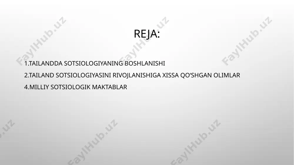 yidagilar edi: qishloqdan shaharga migratsiya. oilaviy tizimlar va qishloq madaniyati. jamiyatning diniy va axloqiy qadriyatlari. modernizatsiya va iqtisodiy rivojlanish. bugungi kunda tailand sotsiologiyasi mahalliy va global masalalarni o‘rganish bilan birga, o‘zining boy tarixiy va madaniy xususiyatlarini hisobga oladi. shu bilan birga, u ijtimoiy tengsizlik, urbanizatsiya va globalizatsiya kabi zamonaviy masalalarga ham alohida e’tibor qaratadi. tailandda sotsiologiya fanining rivojlanishi nisbatan yangi bo‘lsa-da, bu sohaga hissa qo‘shgan bir qancha olimlar va tadqiqotchilar mavjud. ularning ba’zilari mahalliy jamiyatni, madaniyatni, iqtisodiy va ijtimoiy muammolarni tadqiq qilishda katta ahamiyatga ega bo‘lgan. quyida tailandda sotsiologiya sohasiga ta’sir ko‘rsatgan ba’zi taniqli shaxslar keltiriladi: 1. pridi banomyong pridi tailandning mustaqillik va ijtimoiy adolat yo‘lidagi kurashida asosiy arboblardan biri bo‘lgan. u ijtimoiy-siyosiy islohotlar orqali jamiyatdagi notekisliklarni o‘rganishga katta e’tibor qaratgan. u tailand ta’lim tizimi va ijtimoiy strukturalarini isloh qilishga intilgan. 2. prasert chitapong prasert chitapong tailand sotsiologiyasining asoschilaridan biri hisoblanadi. u sotsiologiya va ijtimoiy fanlar sohasida dastlabki ilmiy tadqiqotlarni …