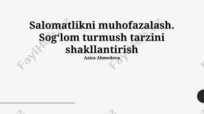 salomatlikni muhofazalash. sog‘lom turmush tarzini shakllantirish — PPTX