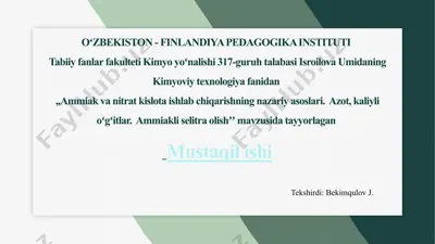 ammiak va nitrat kislota texnologiyasi — PPTX