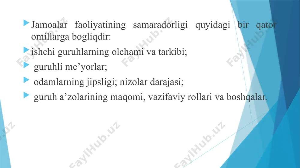i; 1) energiya bilan almashish (yetakchi o‘zidan energiya chiqarishi va u bilan atrofdagilarga zaryad berishi haqida tasavvur tuglladi); 2) salobatli tashqi ko‘rinish (yetakchi o‘ziga jalb qiluvchi, yaxshi qaddi-qomatga ega); 3) xarakterining mustaqilligi; 4) yaxshi nutqiy qobiliyatlar (gapirishni bilishlik va o‘zaro muloqotga qobiliyat); 5) o‘zining shaxsiy xulqi bilan qoyil qoldira olishni bilish (takabburlik yoki xudbinlikning yo‘qligi); 6) o‘zini munosib va xotirjam tuta bilish (vaziyatga egalik qilishni bilish). 5. qonuniy hukmronlik. 6. resurslarga egalik qilishga asoslangan hukmronlik. 7. axborot olish va ulardan foydalanishga asoslangan hukmronlik. 8. ishontirish image1.emf /docprops/thumbnail.jpeg