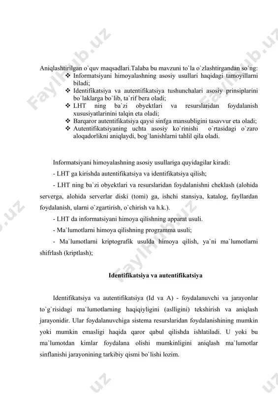 ya parollardan va boshqa texnologiyalardan foydalanadi. bu parol va texnologiyalarni takrorlash yo`li bilan yo`qqa chiqarish mumkin. odatda, bu parollar takror foydalaniladigan deb nomlanadi. barqaror autentifikatsiya bir marta ishlatiladigan parollarni yaratish uchun kriptografiyadan foydalanadi. bu usul tarmoqqa ulanish joyiga ataka qiluvchi xabarlarni qo`yish bilan yo`qqa chiqariladi. o`zgarmas autentifikatsiya tarmoqqa ulanish joyiga ataka qiluvchi informatsiyani qo`yishdan saqlaydi. statik autentifikatsiya statik autentifikatsiya autentifikatsiyalovchi va autentifikatsiyalanuvchi tomonlar o`rtasida uzatilayotgan informatsiyani yot hujum qiluvchi tomon ko`ra olmaydigan, o`zgartira olmaydigan, qo`ya olmaydigan paytdagina himoyani ta`minlaydi. bunday holatda buzg`unchi faqat autentifikatsiya jarayonini boshlash (buni faqat qonuniy foydalanuvchi amalga oshira oladi) va bir qator urinishlarni amalga oshirish yordamidagina ma`lumotlarni aniqlashga urinishi mumkin. parollardan foydalanishning an`anaviy sxemalari himoyaning mana shu turidan foydalanadi. lekin autentifikatsiya mustahkamligi asosan parollarni topishning murakkabligi hamda bu parollarning qanchalik darajada yaxshi himoyalanganligiga bog`liq bo`ladi. barqaror autentifikatsiya autentifikatsiyaning bu sinfi har bir autentifikatsiya seanslarida almashinib turadigan dinamik autentifikatsiya ma`lumotlaridan foydalanadi. autentifikatsiyalovchi va autentifikatsiyalanuvchi orasida uzatiladigan informatsiyani …