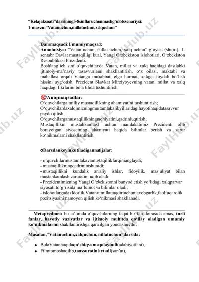 5-8-sinf kelajak soati uchun namunaviy dars ssenariysi — DOCX