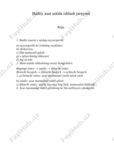 badiiy asar ustida ishlash jarayoni — DOC
