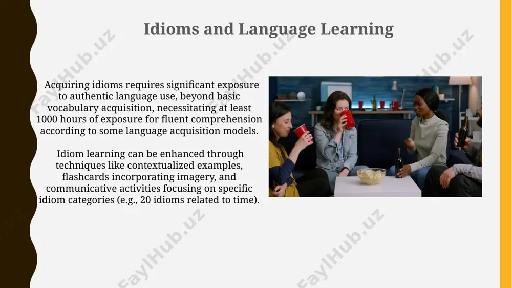erpretations and communication breakdowns, impacting profit margins significantly. idioms and cultural context idioms, representing approximately 70% of everyday spoken language, are deeply embedded within a culture's unique worldview, making literal translations often meaningless or even offensive in cross-cultural interactions. cultural context significantly impacts the figurative meaning of idioms; a single idiom can have 2-3 distinct interpretations across different cultures due to varying historical, social, and linguistic influences. future directions in idiom research developing computational models, like neural machine translation systems trained on large idiom corpora (minimum 1 million examples), can improve automatic idiom identification and translation, aiming for 90% accuracy across multiple language pairs. future idiom research needs to leverage corpus linguistics techniques, analyzing at least 500,000 instances across 10 languages to establish statistically significant cross-cultural patterns in idiom usage and comprehension. misunderstandings and misinterpretations the polysemy of idioms (one word having multiple meanings) contributes significantly to misinterpretations; for example, …
