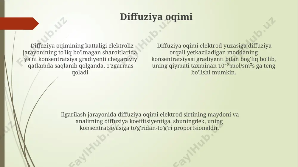uhitni monitoring qilish uchun samarali vosita qiladi. analitik sezgirlikka eritmaning tuzilishi, qo'llaniladigan potensialning qiymati va diffuziya koeffitsiyenti kabi omillar ta'sir qiladi, bu esa 0,1 mv gacha bo'lgan aniqlikni ta'minlaydi. polarografiya analizining analitik sezgirligi, odatda, 10⁻⁵ dan 10⁻⁶ m gacha bo'lgan konsentratsiyalarni aniqlash imkonini beradi, bu usulni izchil va yuqori aniqlikdagi o'lchovlar uchun moslashtiradi. analizning o'tkazilishi таҳлил потенциостат ёки полярограф деб аталувчи махсус асбоб ёрдамида, электрод потенциалини -2 в дан +2 в гача ўзгартириб амалга оширилади, бунда ток кучи ўлчанади ва ток-потенциал графиги қурилади. таҳлил натижаларидан модданинг концентрациясини ҳисоблаш учун илкова-герц қонунидан фойдаланилади, бунда диффузион ток кучи концентрацияга тўғри пропорционал бўлади ва 0,059/n коэффициенти ҳисоблашларда қўлланилади. таҳлилда ишчи электроди сифатида томчилаб тушадиган симоб электроди (dme), қарши электрод сифатида каломел электроди ва етказгич электрод сифатида агар-агар кўпригидан фойдаланилади. qo'llanilishi полярографик анализ усули 10⁻³м дан 10⁻⁵м гача бўлган концентрациядаги металл ионларини аниқлашда кенг қўлланилади, бу унинг юқори сезувчанлигини кўрсатади. ушбу усул экологик мониторингда, …