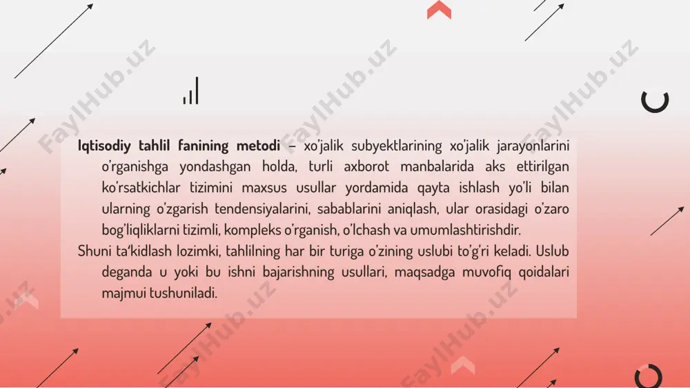 ek bir o’lchamli va ko’p o’lchamli tahlillar. o’rtacha miqdorlar deb, bir xildagi va bir turdagi hodisalarni o’zgaruvchan belgilari asosida umumlashtirib xarakterlovchi, ta‘riflovchi miqdorlarga aytiladi. moliyaviy tahlil jarayonida o’rtacha miqdorlarning qator turlaridan foydalaniladi: o’rtacha arifmetik miqdorlar; o’rtacha garmonik miqdorlar; o’rtacha geometrik miqdorlar; o’rtacha xronologik miqdorlar; o’rtacha kvadratik miqdorlar. o’rtacha miqdorlarning sodda va amaliyotda keng qo’llaniladigan turi bu o’rtacha arifmetik miqdordir. o’rtacha arifmetik miqdor o’z navbatida oddiy va tortilgan ko’rinishga bo’linadi. o’rtacha miqdorlar balans usuli – o’zaro bog’langan va tenglashtirilgan ikki guruh iqtisodiy ko’rsatkichlar tengliklarini aks ettirish usulidir. bu metod buxgalteriya hisobi va rejalashtirish amaliyotida eng ko’p qo’llaniladigan metod hisoblanadi. balans usuli korxonani aktivlar, kapital va majburiyatlar balansi, debitorlik va kreditorlik majburiyatlari balansi, valyuta balansi, byudjet balansi, resurs balansi tahlilida keng qo’llaniladi. balans usuli zanjirli bog’lanish usulida natijaviy ko’rsatkichning o’zgarishi va uning o’zgarishiga ta‘sir etuvchi omillar tizimli almashtirishlar orqali hisob-kitob qilinadi. biroq, tahlil qilinadigan ko’rsatkichlarning ta‘sir birliklari funksional bog’liqlikda bo’lishi talab etiladi. …